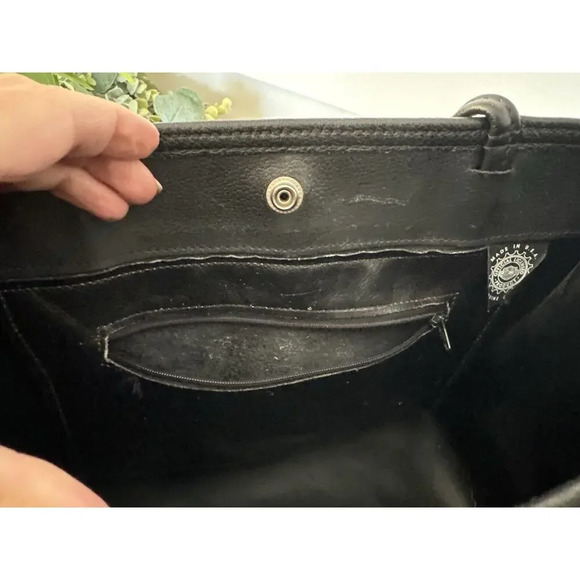 Vtg HARLEY DAVIDSON BLACK GENUINE LEATHER EMBROIDERED SHOULDER BAG STRUCTURED - Picture 6 of 11